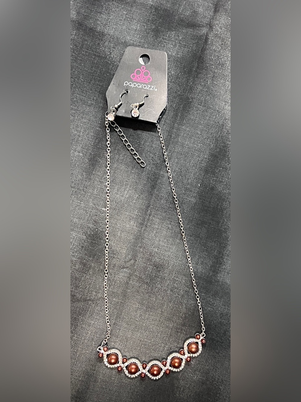 paparazzi Silver-Tone Necklace with Brown Pearl Accents